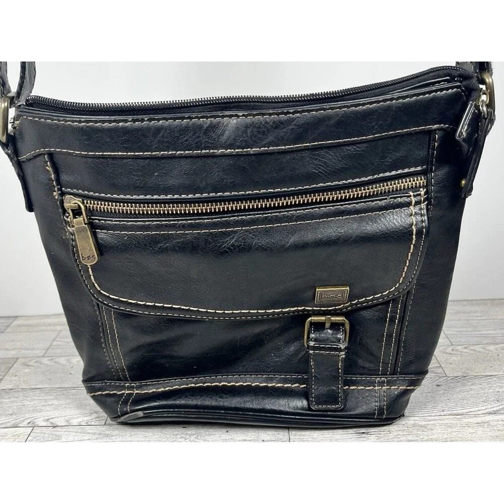 BOC Born Black Faux Leather Crossbody Bag Shoulder Purse Zipper Snap Pockets